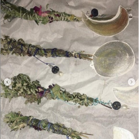 Small Moon Wand w/ charm and handpainted tag- mint and lavender by Oak and Opera - Picture 2 of 3